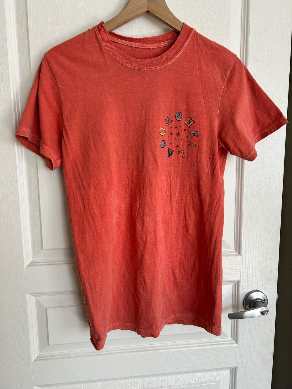 Coachella Coral Graphic Pocket Tee with Circular Lettering size S